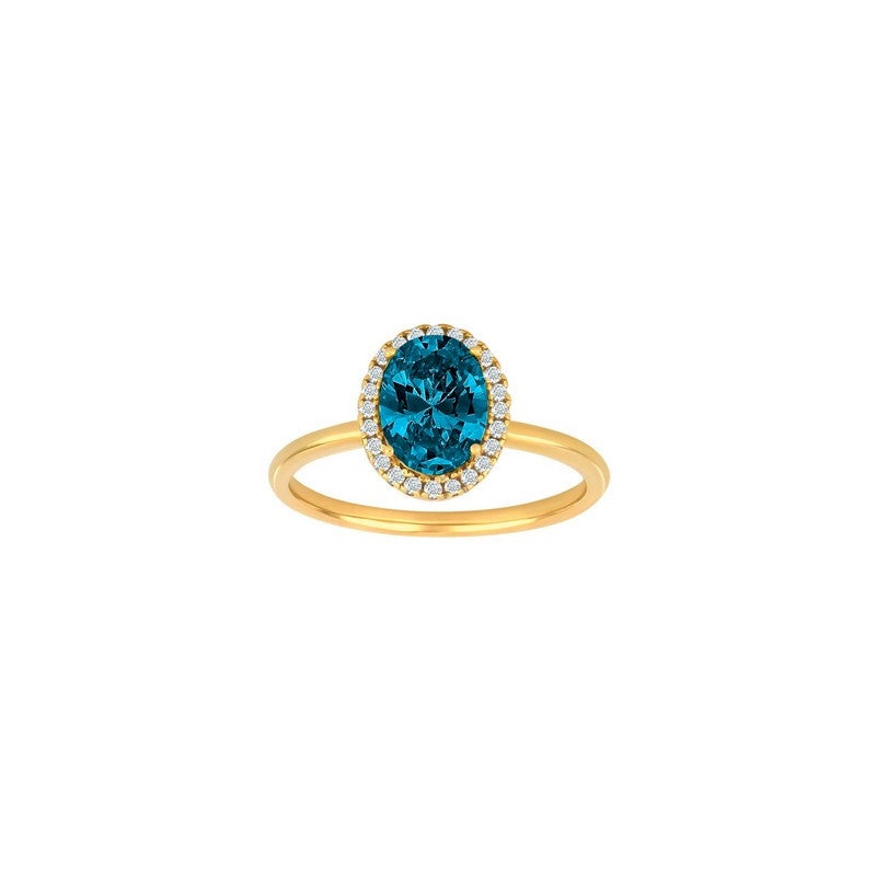 MilleNor ring i 14 karat forgyldt sterlingsølv med oval blå og hvide zirkonia fra JoanliNor.